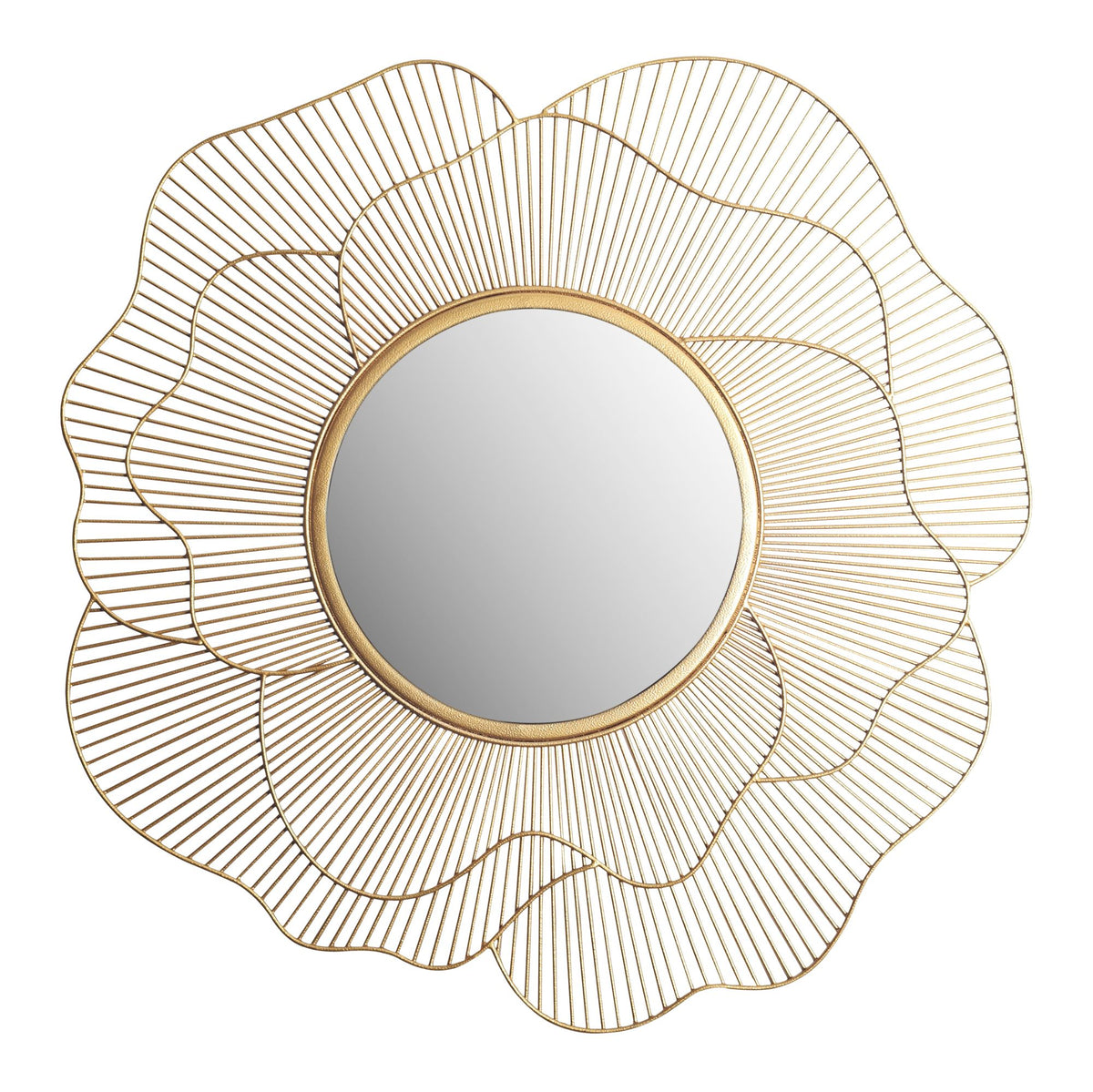 Wandspiegel Rose 77 cm Metall Design Hängespiegel Gold - Eisen Dekospiegel Rund - Spiegel Wand Groß Blütenform - Flurspiegel Garderobenspiegel Modern