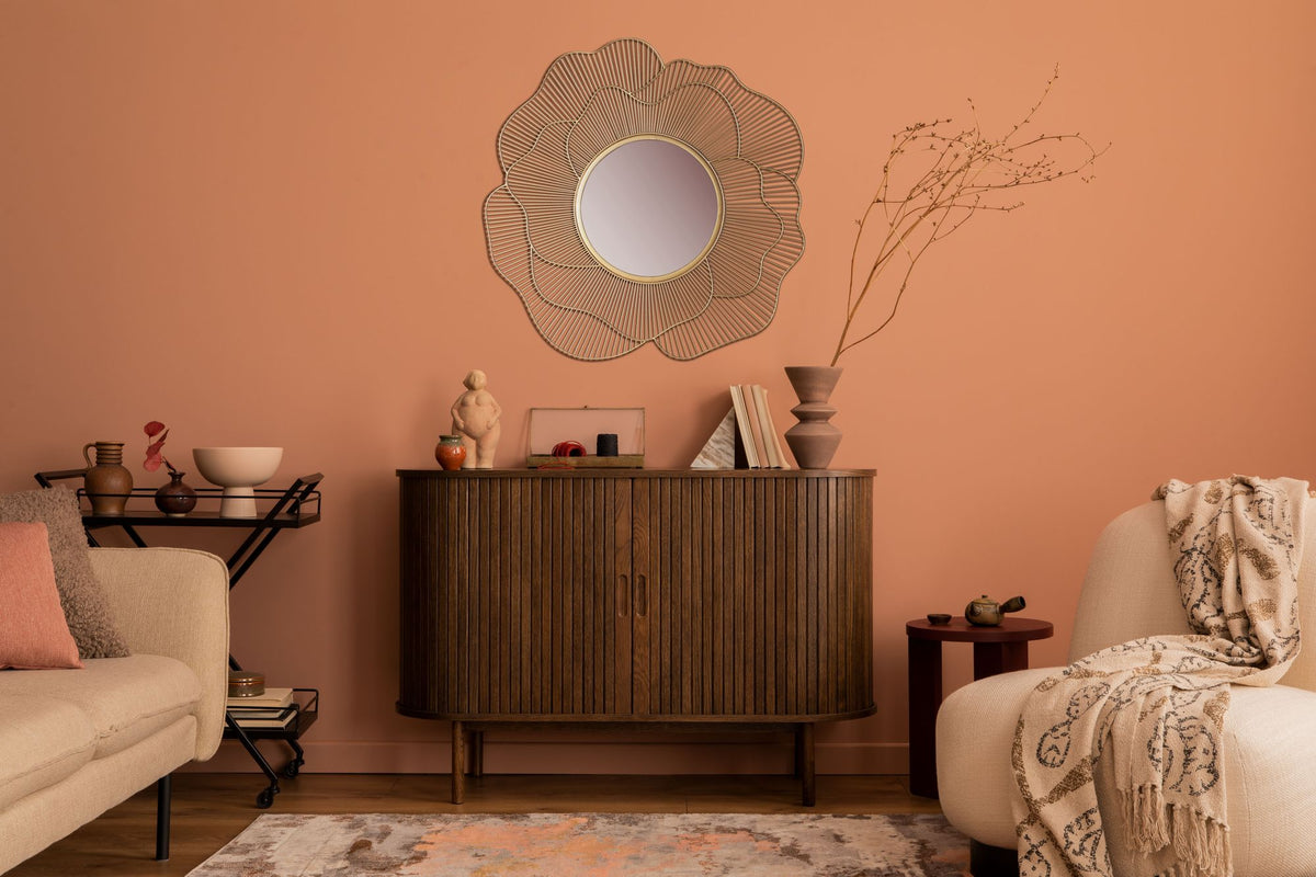 Wandspiegel Rose 77 cm Metall Design Hängespiegel Gold - Eisen Dekospiegel Rund - Spiegel Wand Groß Blütenform - Flurspiegel Garderobenspiegel Modern_