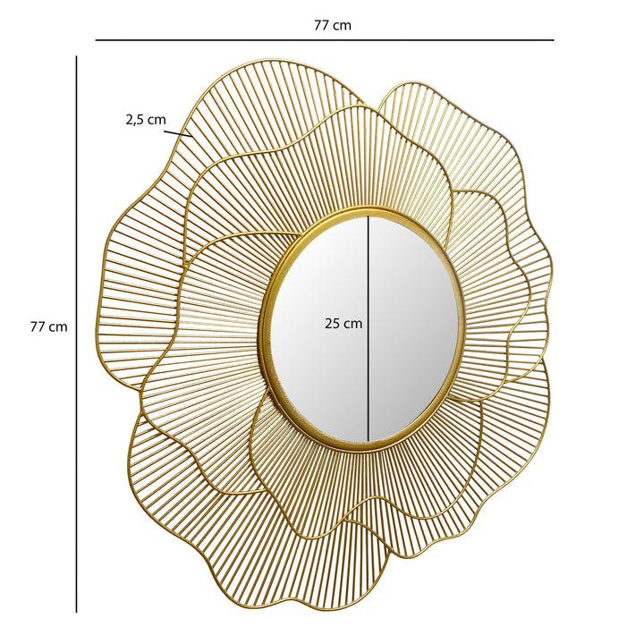 Wandspiegel Rund Metall Gold 77 cm Blütenform