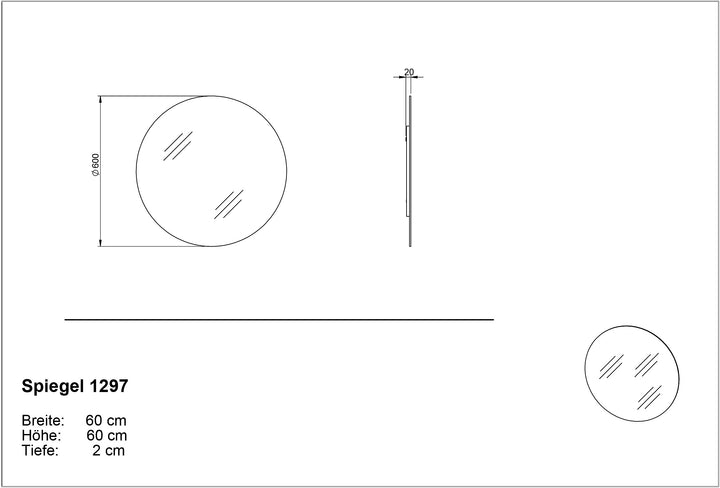 Runder Wandspiegel Ø 60 cm in Graphit-Optik - Spiegel_