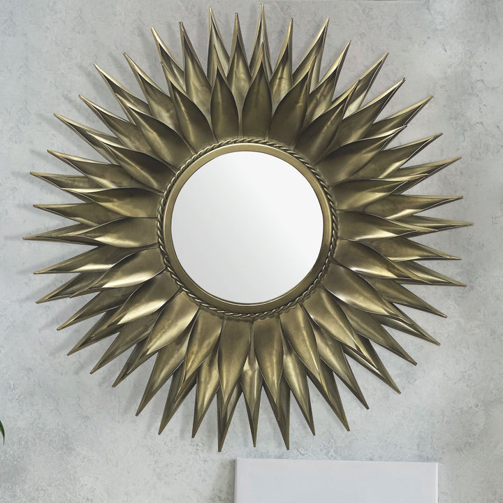 Wandspiegel Rund Metall Messing Antik 74 cm Sonnenform