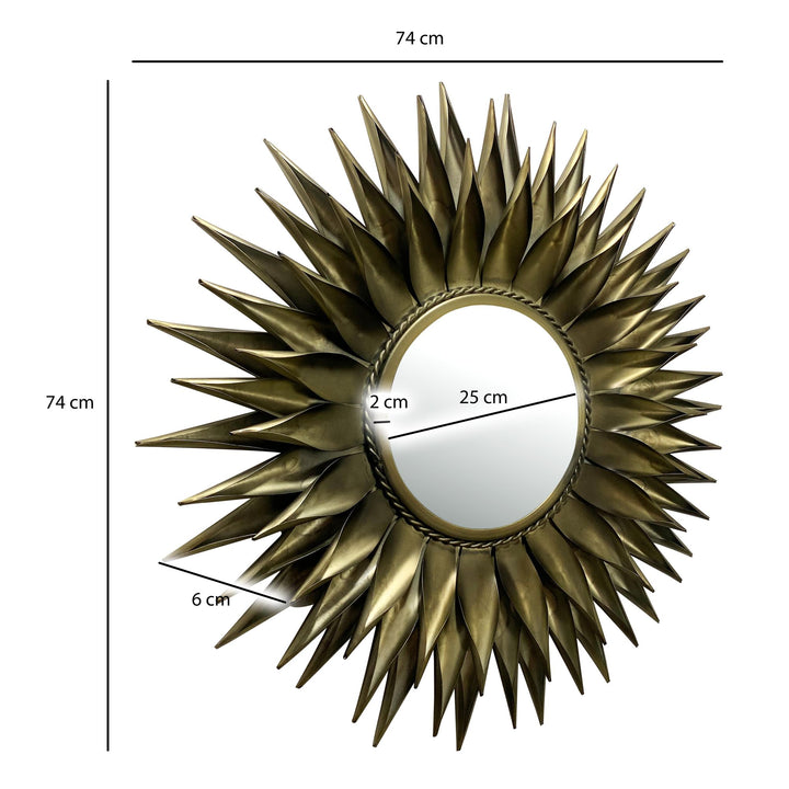 Wandspiegel Rund Metall Messing Antik 74 cm Sonnenform