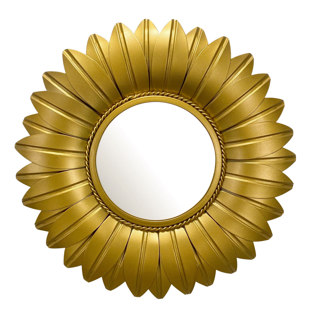 Wandspiegel Sonnenblume 60 cm Metall Design Hängespiegel Gold - Eisen Dekospiegel Blüte Rund - Spiegel Blume Wand Groß - Flurspiegel Garderobenspiegel Modern_