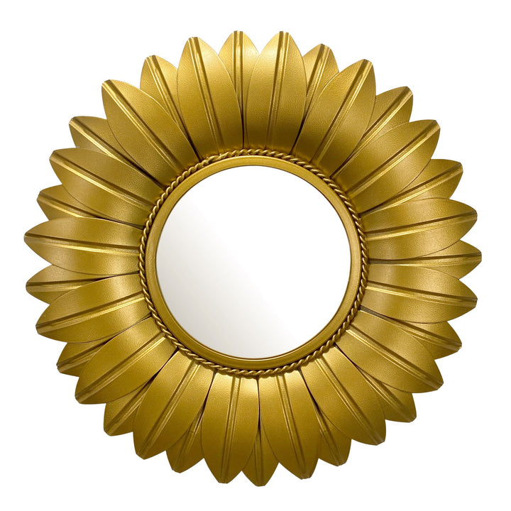 Wandspiegel Sonnenblume 60 cm Metall Design Hängespiegel Gold - Eisen Dekospiegel Blüte Rund - Spiegel Blume Wand Groß - Flurspiegel Garderobenspiegel Modern_