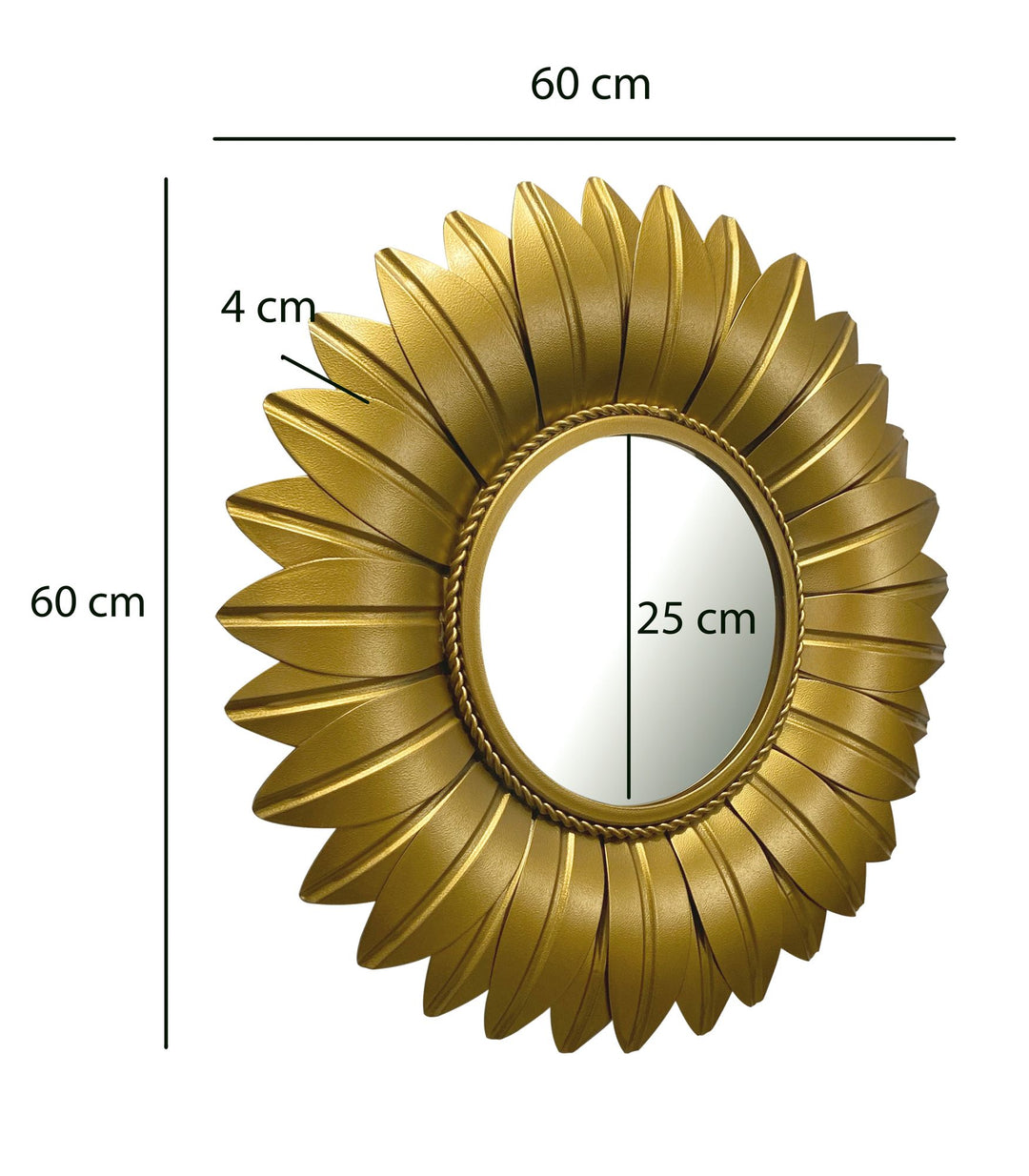 Wandspiegel Sonnenblume 60 cm Metall Design Hängespiegel Gold - Eisen Dekospiegel Blüte Rund - Spiegel Blume Wand Groß - Flurspiegel Garderobenspiegel Modern_