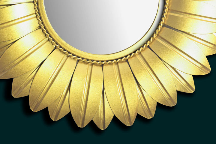 Wandspiegel Sonnenblume 60 cm Metall Design Hängespiegel Gold - Eisen Dekospiegel Blüte Rund - Spiegel Blume Wand Groß - Flurspiegel Garderobenspiegel Modern_