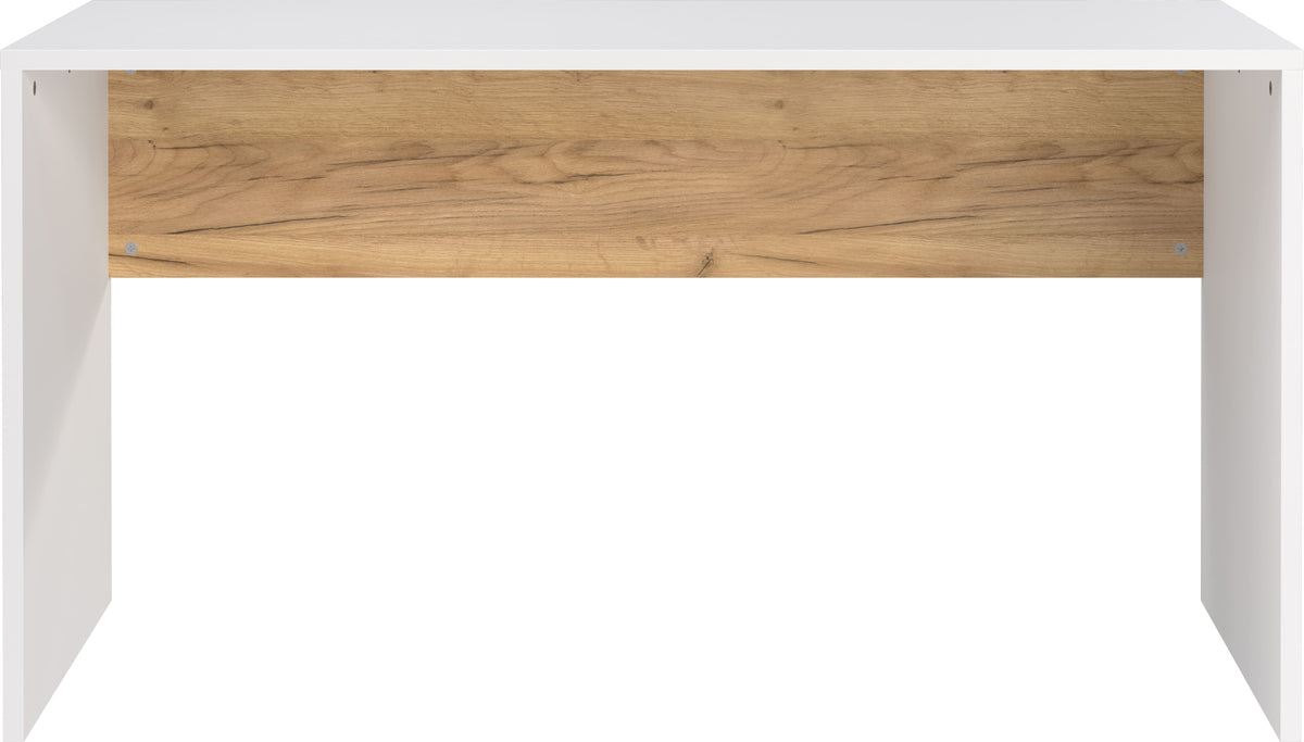 Wangenschreibtisch mit Knieblende  140x60x75  stoßfeste Kanten  belastbare Tischplatte  Beige-Weiß - SAGE-Serie von Kadima Design Größe  140x60x75 cm
