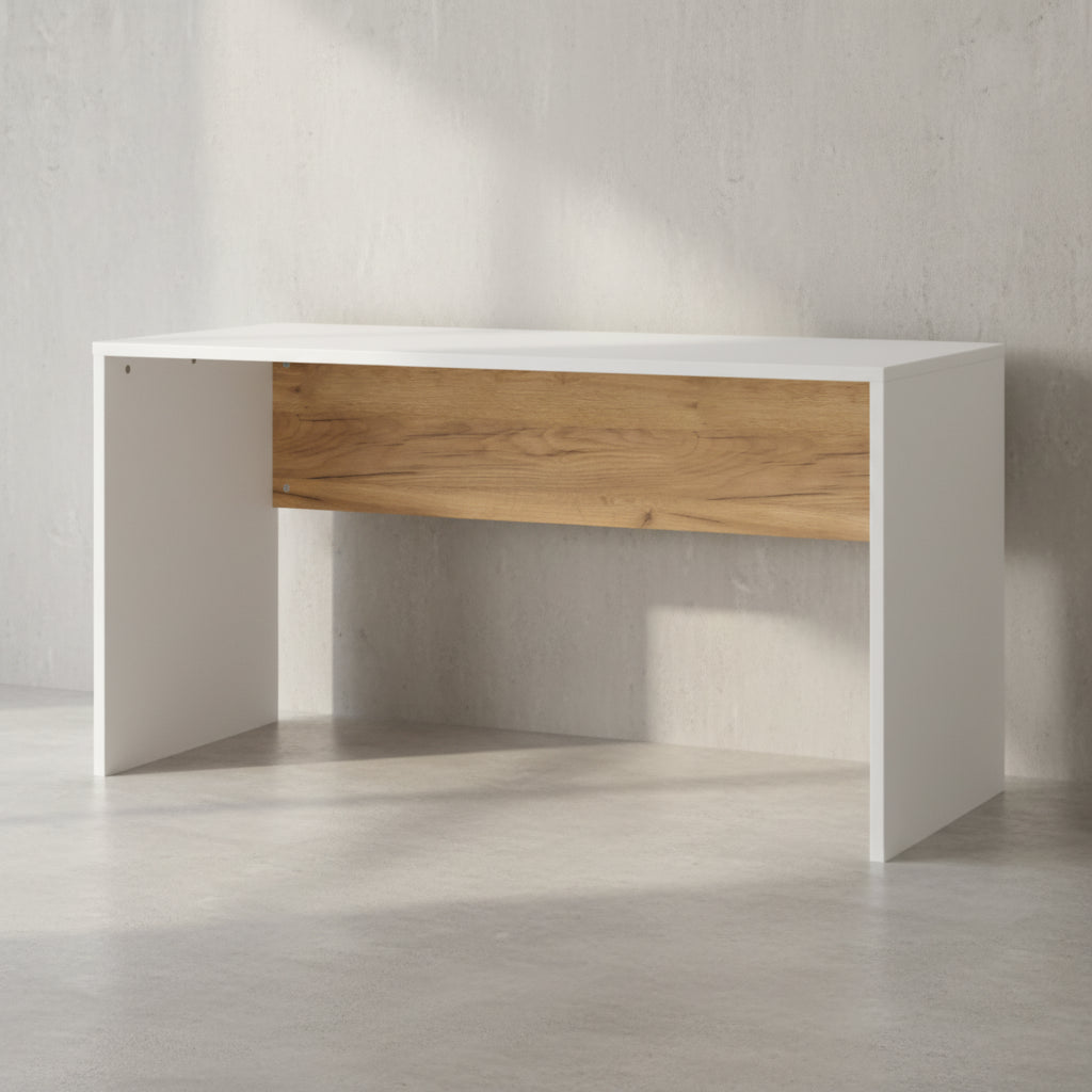 Wangenschreibtisch mit Knieblende_ 140x60x75_ stoßfeste Kanten_ belastbare Tischplatte_ Beige-Weiß - SAGE-Serie von Kadima Design_Größe_ 140x60x75 cm_