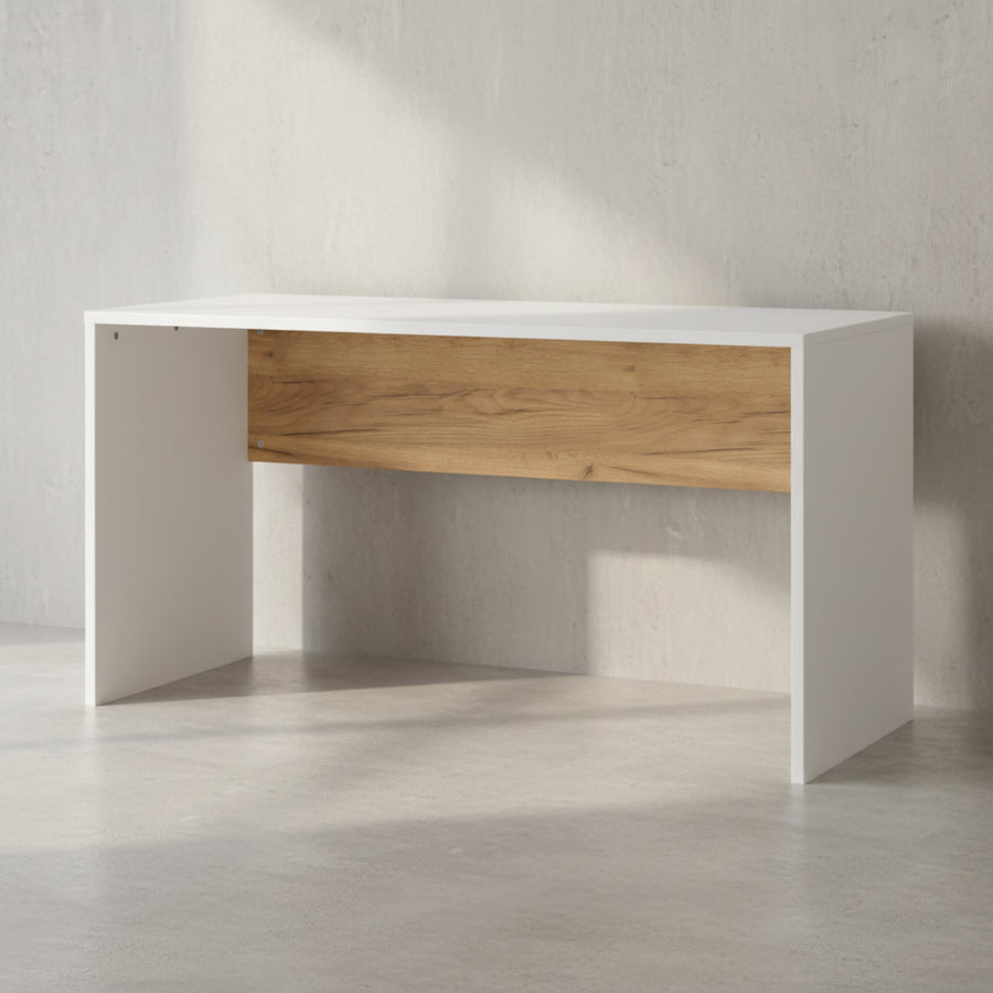 Wangenschreibtisch mit Knieblende_ 140x60x75_ stoßfeste Kanten_ belastbare Tischplatte_ Beige-Weiß - SAGE-Serie von Kadima Design_Größe_ 140x60x75 cm_