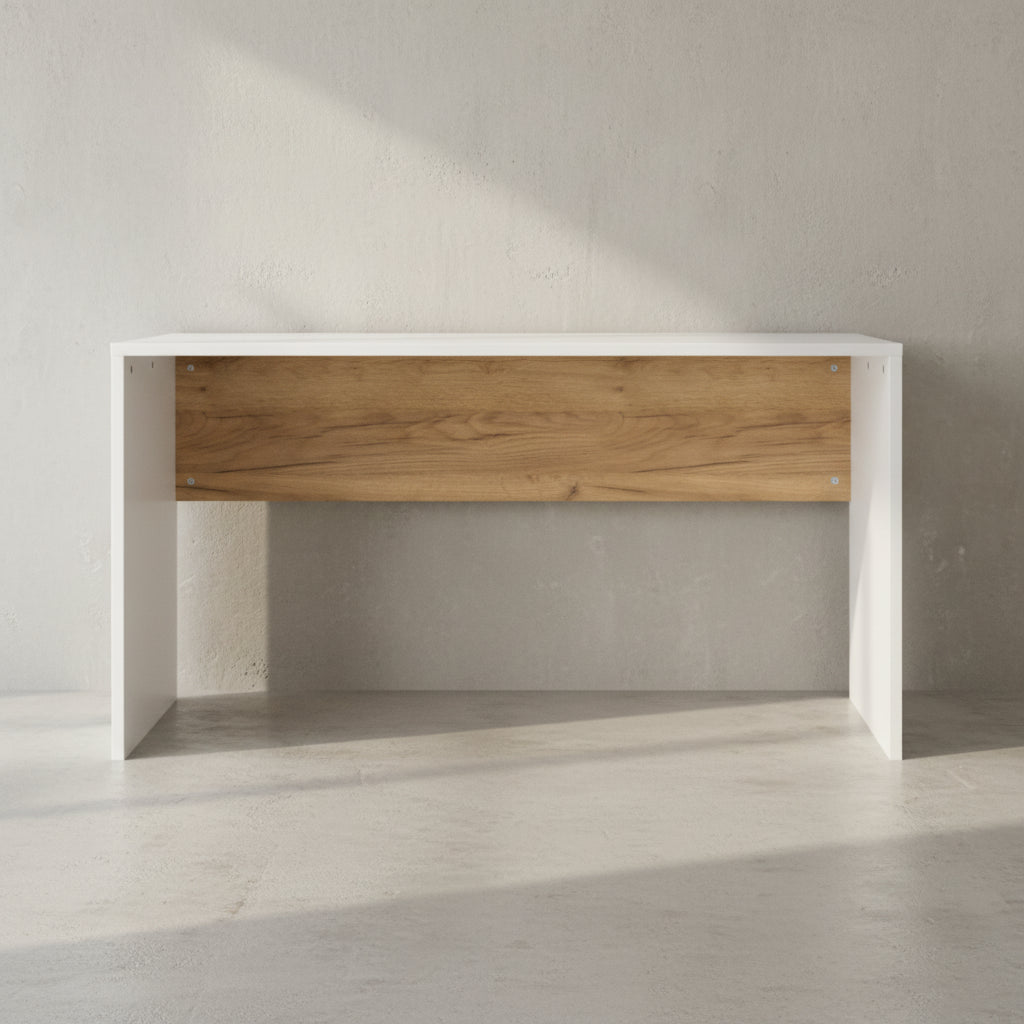 Wangenschreibtisch mit Knieblende  140x60x75  stoßfeste Kanten  belastbare Tischplatte  Beige-Weiß - SAGE-Serie von Kadima Design Größe  140x60x75 cm