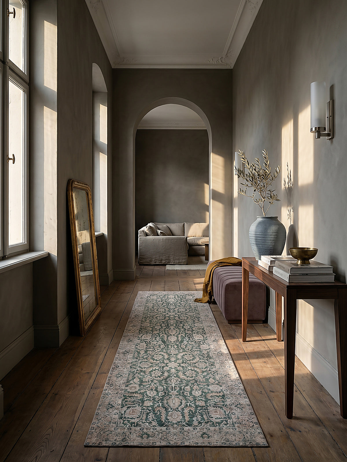 Teppich Grün Läufer im modernen Wohnzimmer Einrichtungsidee_