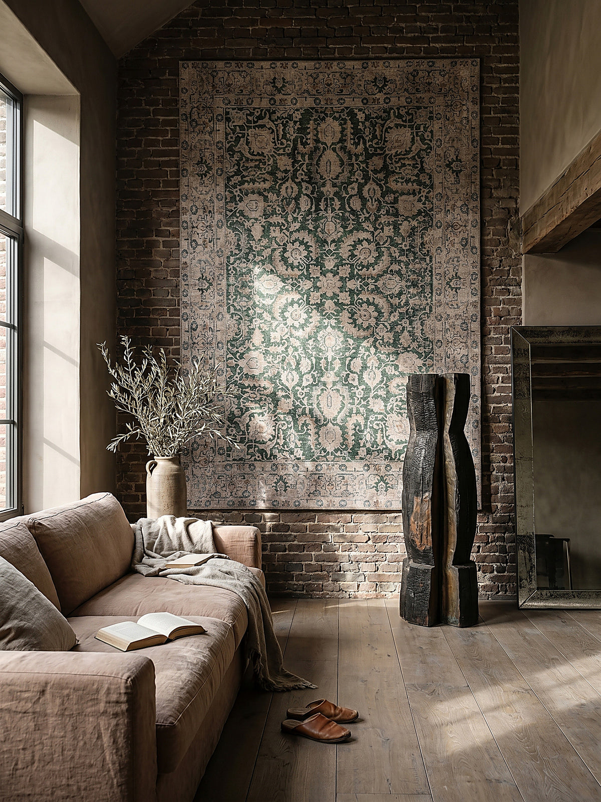 Teppich Grün rechteckig als Wandteppich Wanddekoration Textilkunst Interior Design_