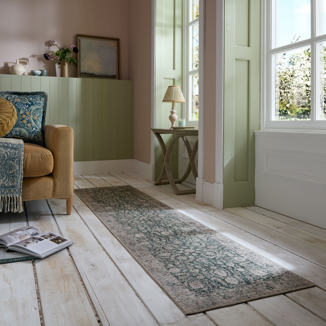 Waschbarer Teppich Vintage Floral Muster - Orientalisch - Esszimmer_Grün_Läufer_