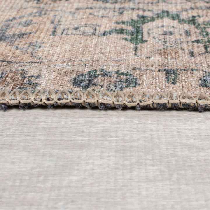 Waschbarer Flachgewebe Teppich Grün Vintage Floral Muster für Wohnzimmer und Schlafzimmer_Läufer_