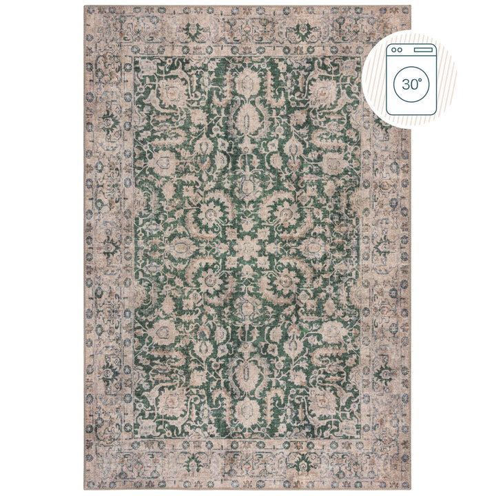 Waschbarer Flachgewebe Teppich Grün Vintage Floral Muster für Wohnzimmer und Schlafzimmer_Rechteckig_