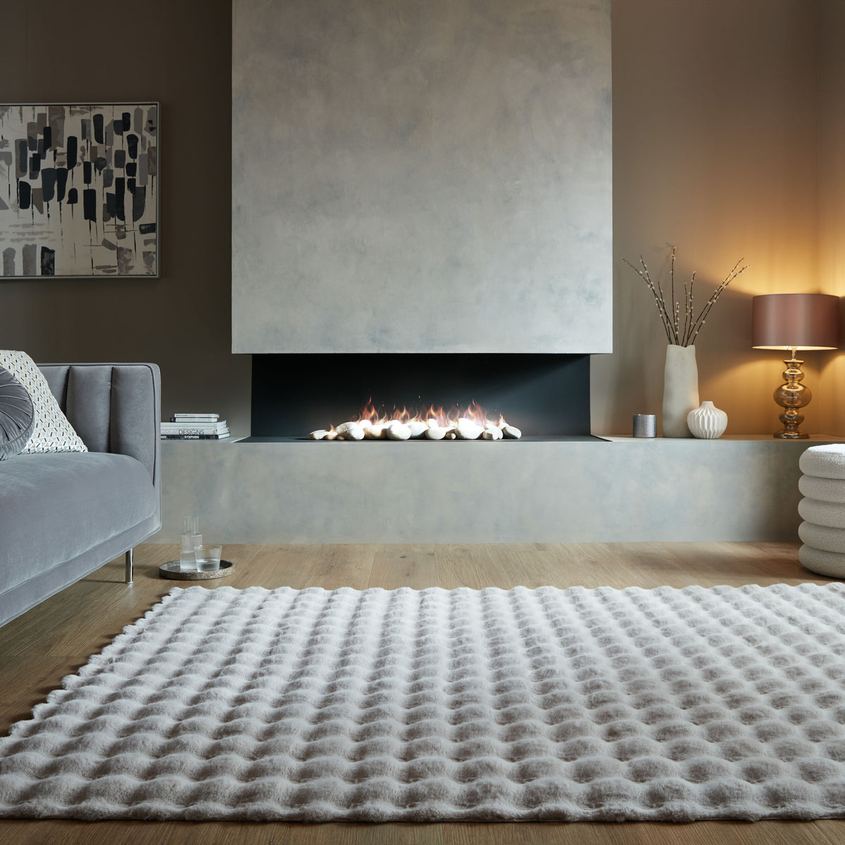 Hochflor Teppich waschbar 3D Waffel - Unifarben - Struktur - Schlafzimmer Grau Rechteckig