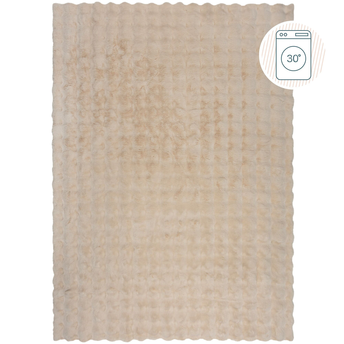 Teppich LUNE Waffel-Muster Creme Hochflor Struktur Detail waschbar Rechteckig_