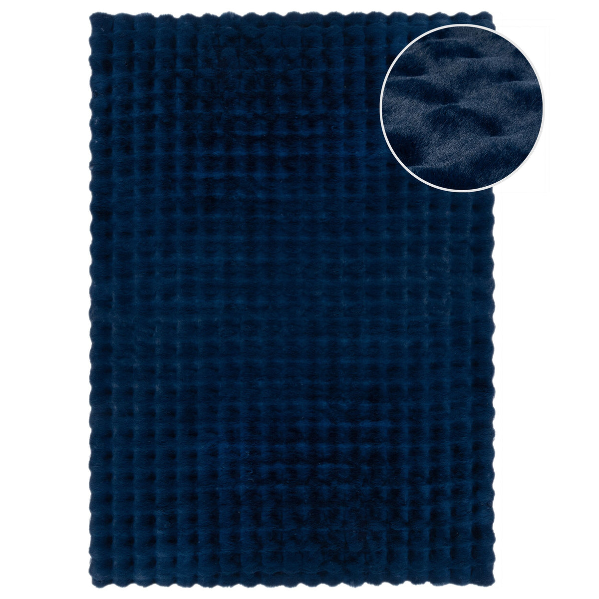 Teppich LUNE Waffel-Struktur Dunkelblau Hochflor uni waschbar weich Rechteckig_