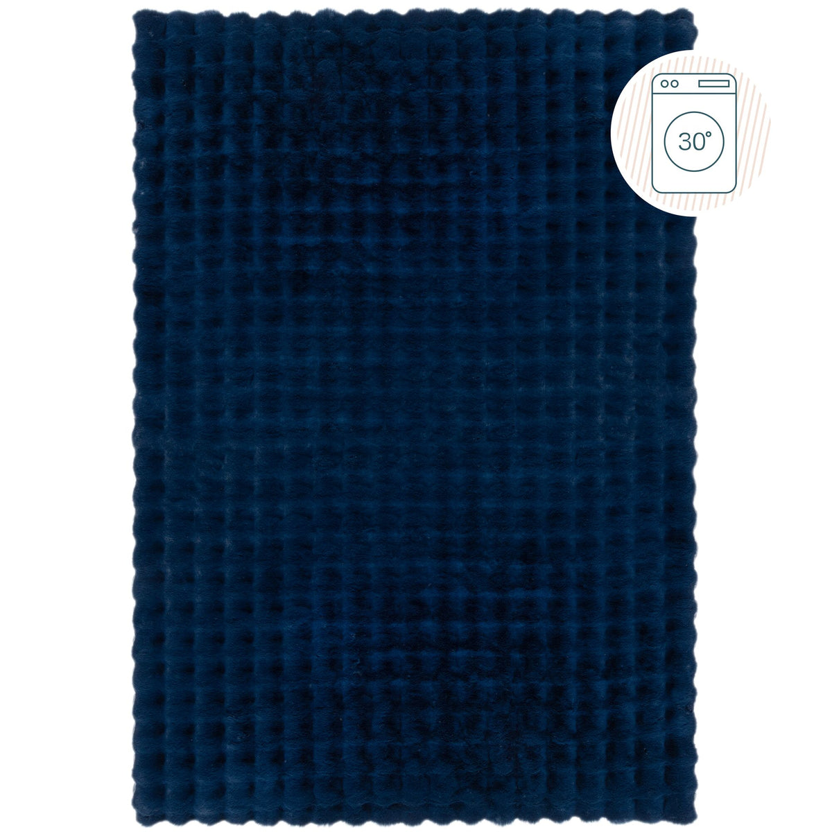 Teppich LUNE Waffel-Muster Dunkelblau Hochflor Struktur Detail waschbar Rechteckig_