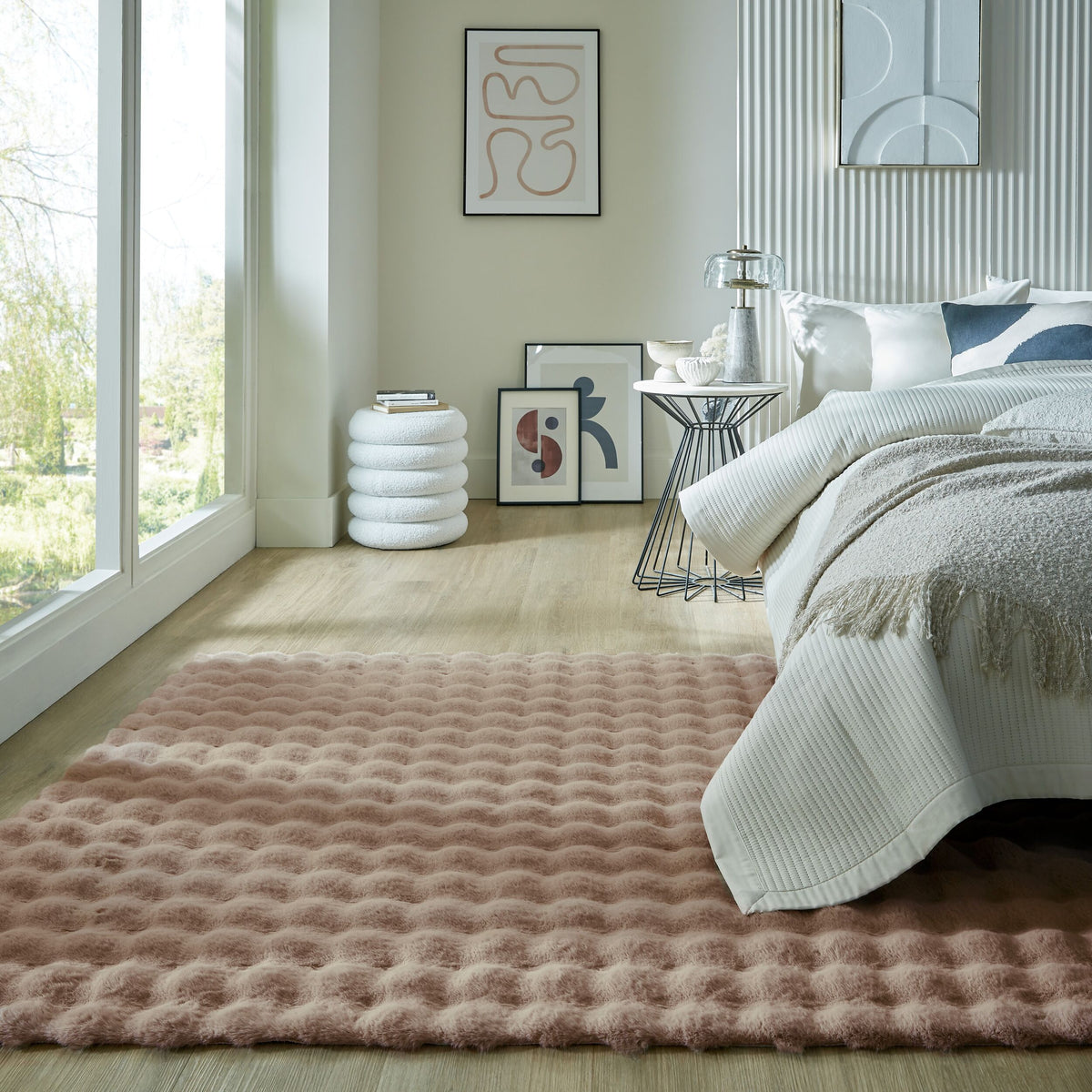 Hochflor Teppich waschbar 3D Waffel - Unifarben - Struktur - Schlafzimmer_Taupe_Rechteckig_