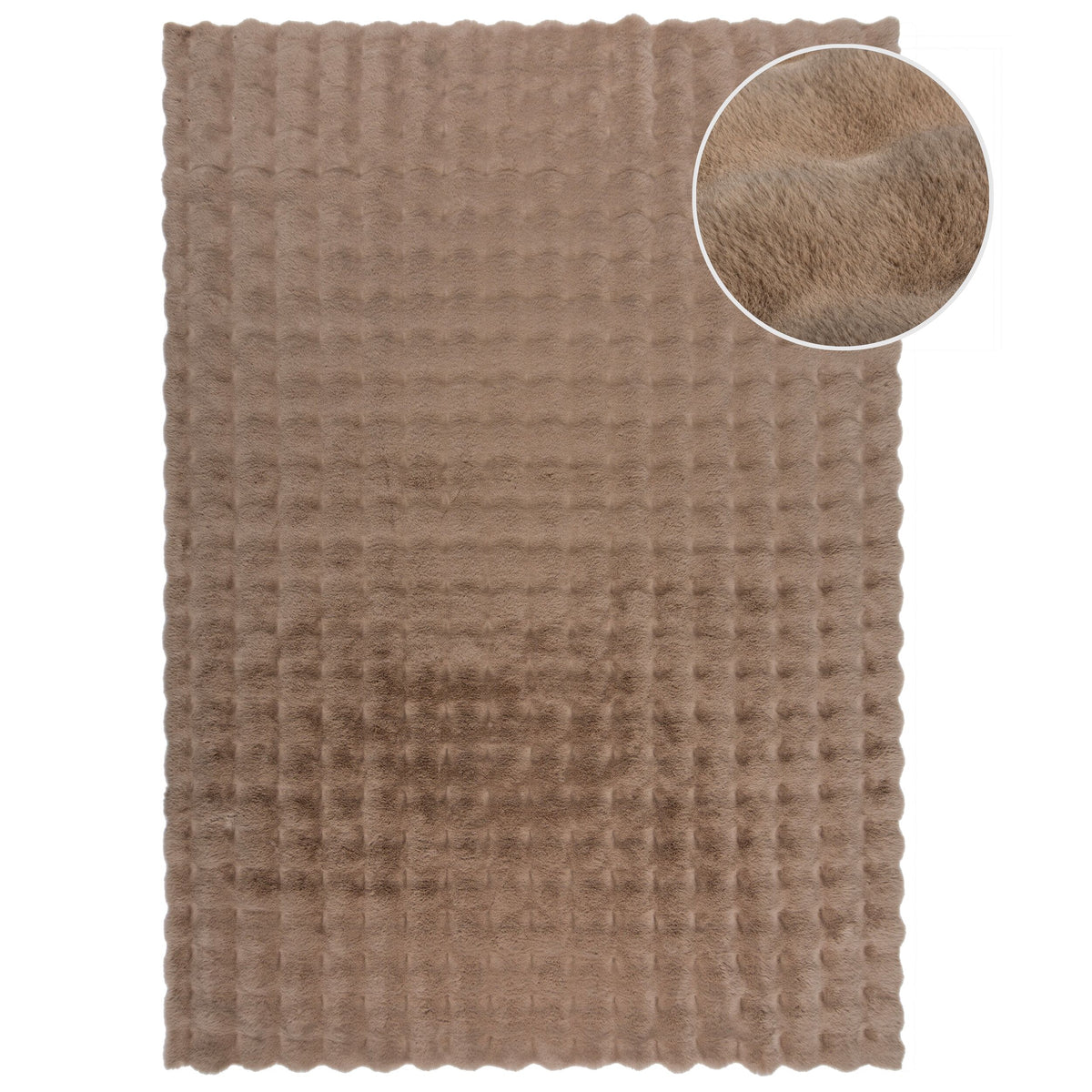 Teppich LUNE Waffel-Muster Taupe Hochflor Struktur Detail waschbar Rechteckig_