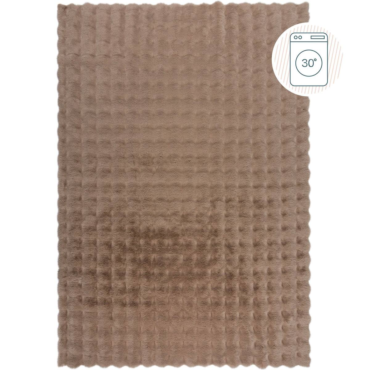 Teppich LUNE Waffel-Struktur Taupe Hochflor uni waschbar weich Rechteckig_
