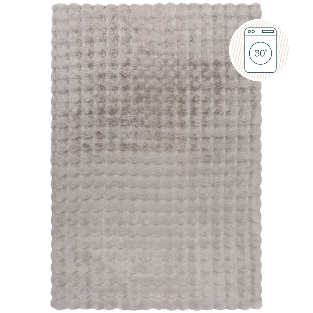Teppich LUNE Waffel-Muster Grau Hochflor Struktur Detail waschbar Rechteckig_