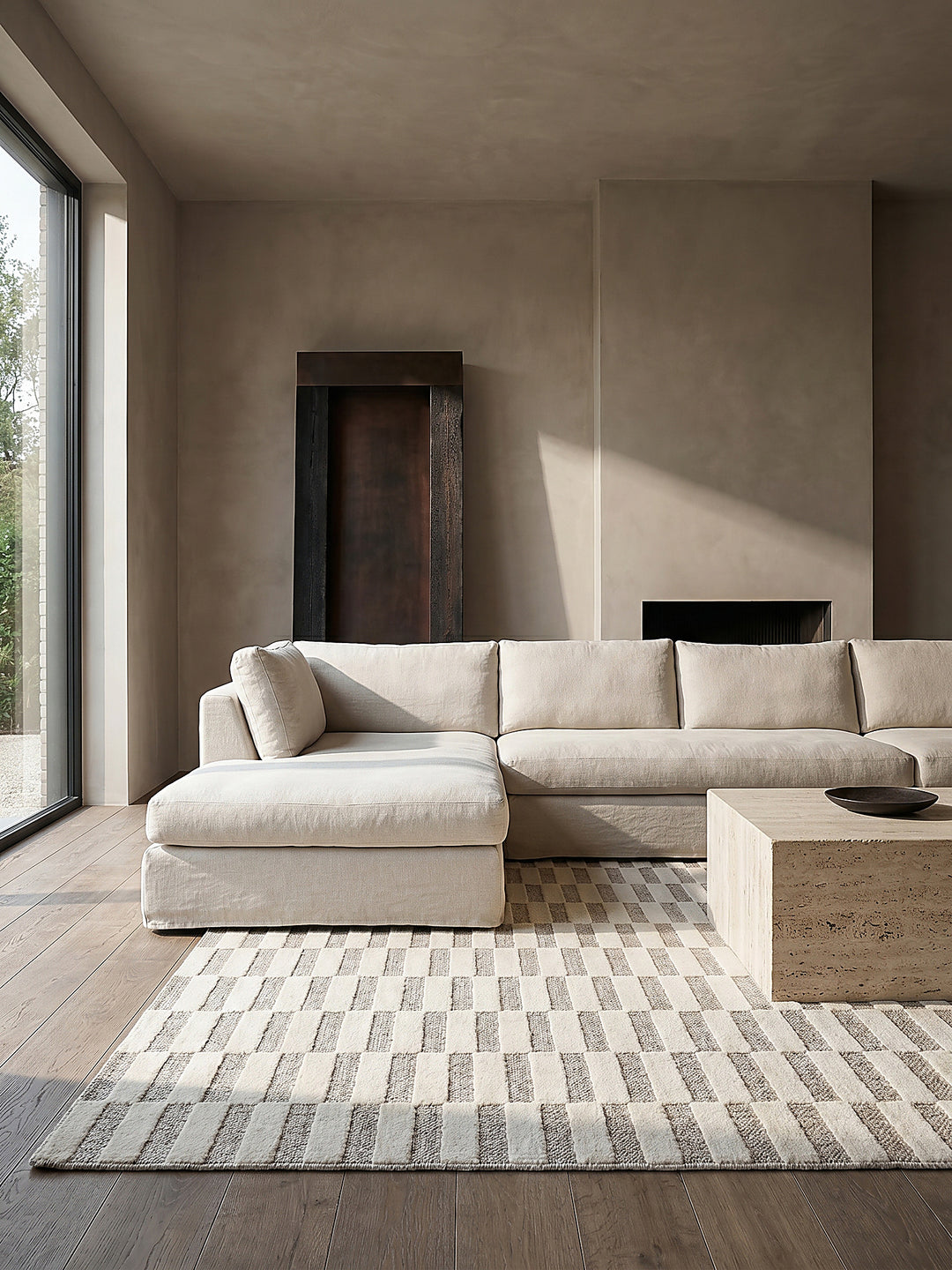 Teppich Beige rechteckig im modernen Wohnzimmer Einrichtungsidee_