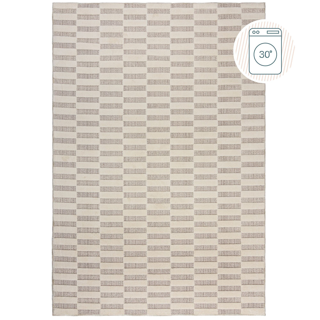 Waschbarer Kurzflor Teppich 4mm Beige Geometrisches Schachbrett Modern_Rechteckig_