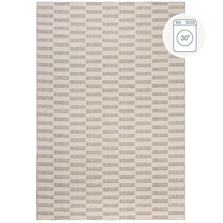 Waschbarer Kurzflor Teppich 4mm Beige Geometrisches Schachbrett Modern_Rechteckig_
