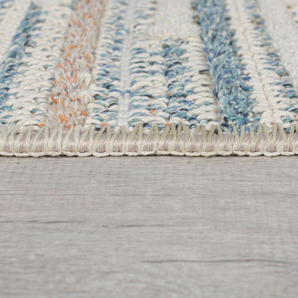 Waschbarer Kurzflor Teppich Blau-Beige  - Geometrisches Rautenmuster  - Strapazierfähig &amp; Familiengerecht_Rechteckig_