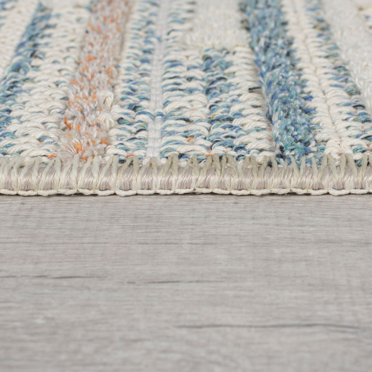 Waschbarer Kurzflor Teppich Blau-Beige  - Geometrisches Rautenmuster  - Strapazierfähig & Familiengerecht Rechteckig