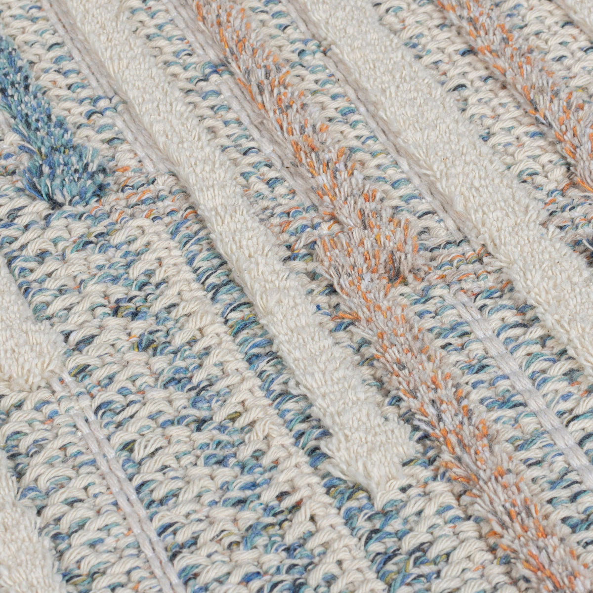 Teppich Rauten-Streifen Blau-Beige waschbar Flor Nahaufnahme Rechteckig
