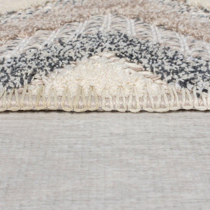 Waschbarer Kurzflor Teppich Grau-Beige  - Geometrisches Rautenmuster  - Strapazierfähig &amp;amp; Familiengerecht_Rechteckig_