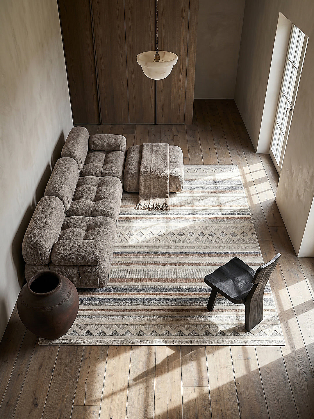 Teppich Grau-Beige rechteckig Musteransicht von oben Designkollektion_