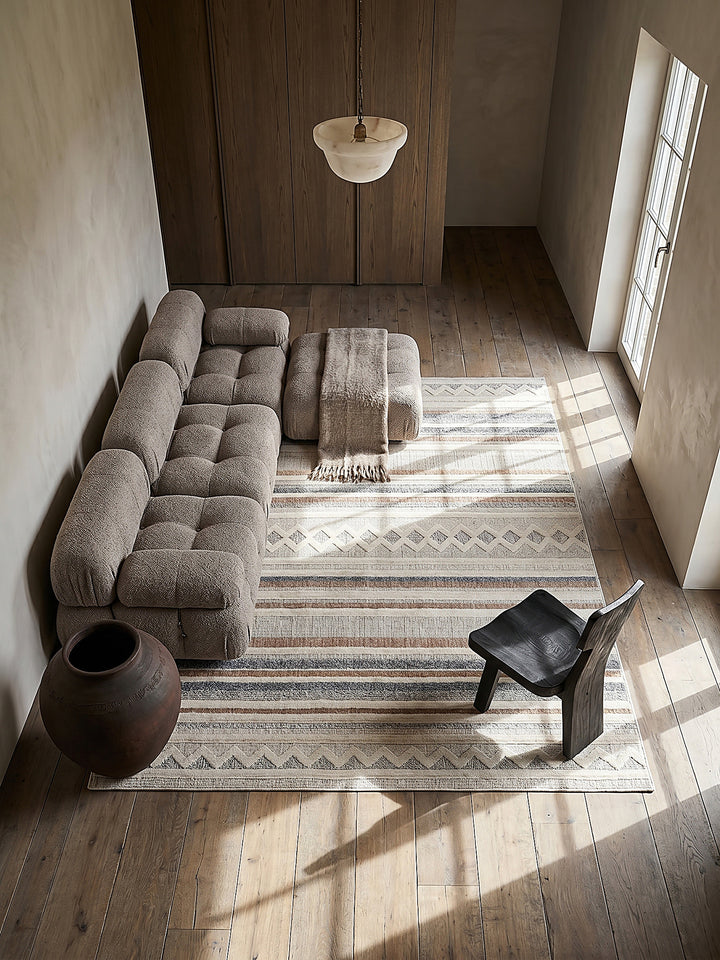 Teppich Grau-Beige rechteckig Musteransicht von oben Designkollektion_