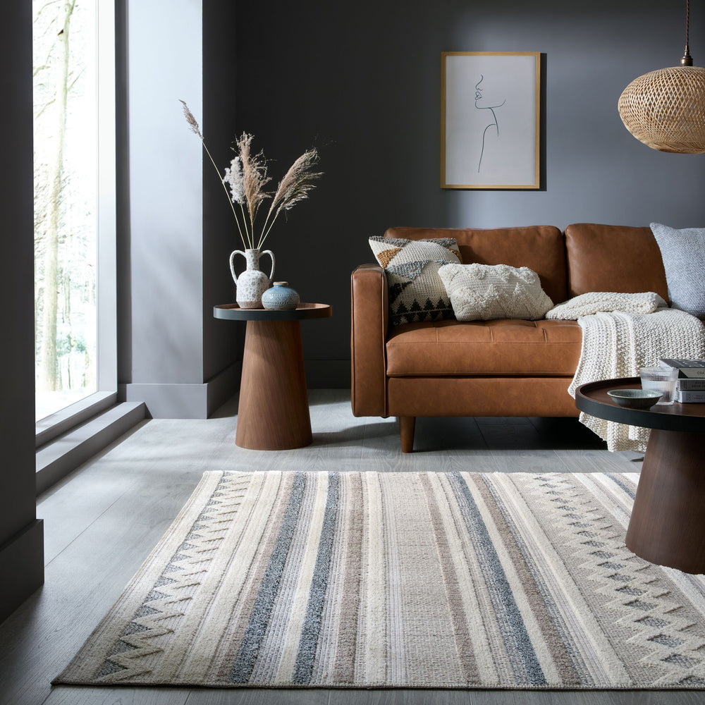 Waschbarer Teppich Streifen - Küche schmutzabweisend_Grau-Beige_Rechteckig_