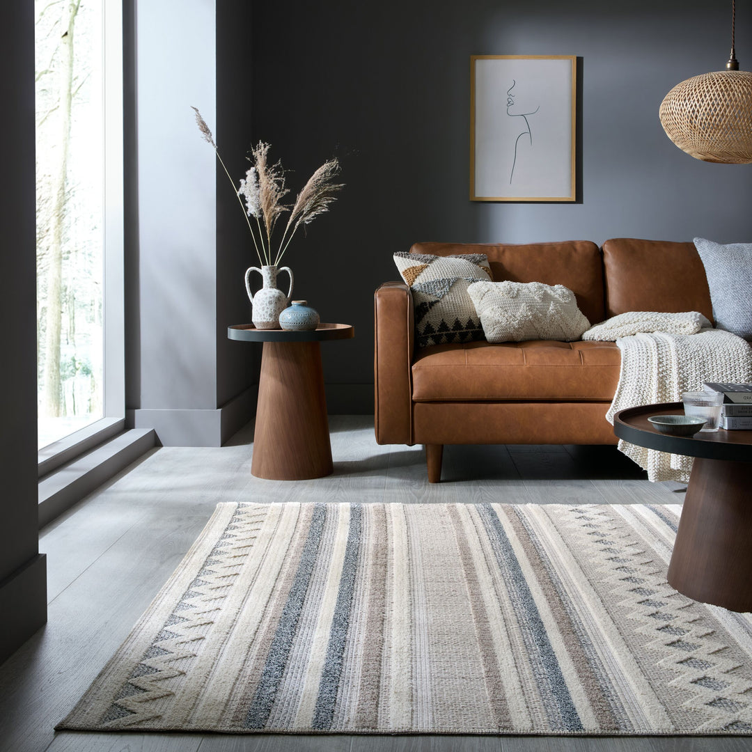 Waschbarer Teppich Streifen - Küche schmutzabweisend_Grau-Beige_Rechteckig_