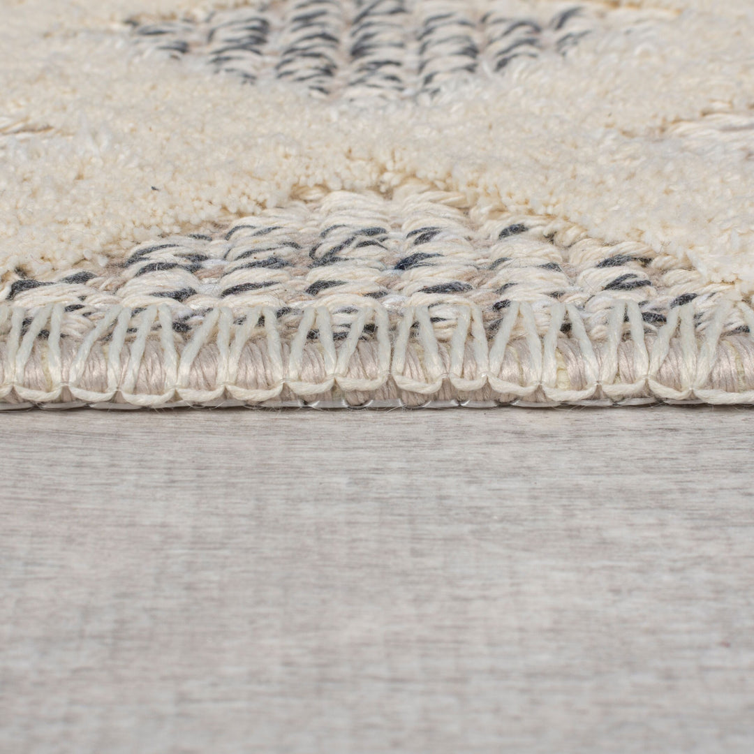 Waschbarer Kurzflor Teppich Grau-Beige  - Globales Streifen Design  - Robuster Wohnzimmerteppich_Rechteckig_