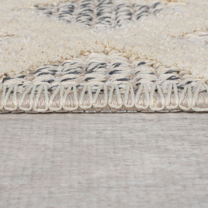 Waschbarer Kurzflor Teppich Grau-Beige  - Globales Streifen Design  - Robuster Wohnzimmerteppich_Rechteckig_