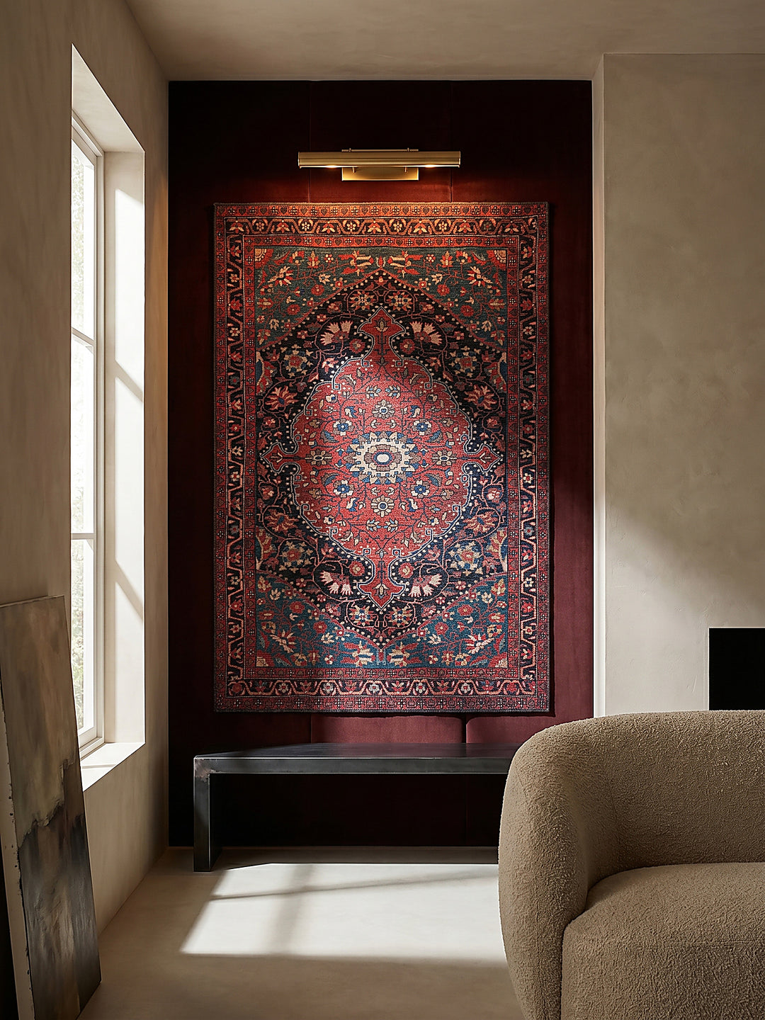 Teppich Rot rechteckig als Wandteppich Wanddekoration Textilkunst Interior Design_