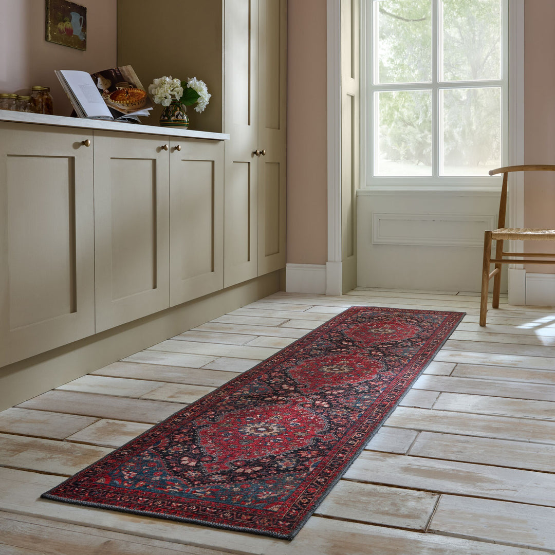Waschbarer Teppich Medallion Muster - Orientalisch - Wohnzimmer_Rot_Läufer_