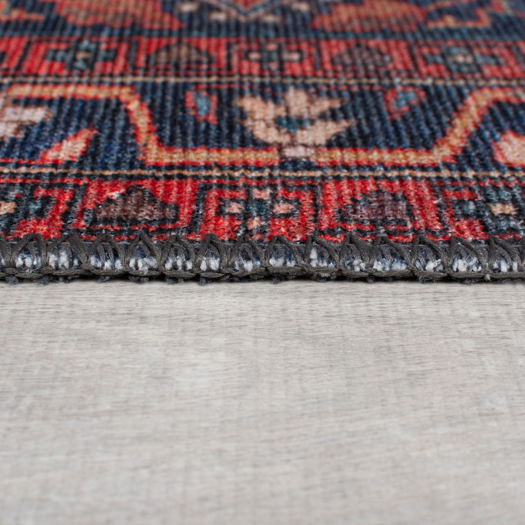 Waschbarer Kurzflor Teppich Medaillon Vintage Design  - Pflegeleicht &amp; rutschfest_Läufer_