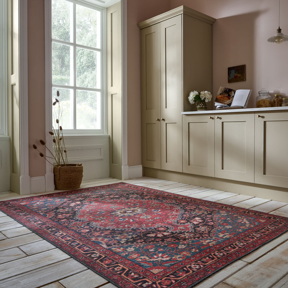 Waschbarer Teppich Medallion Muster - Orientalisch - Wohnzimmer_Rot_Rechteckig_