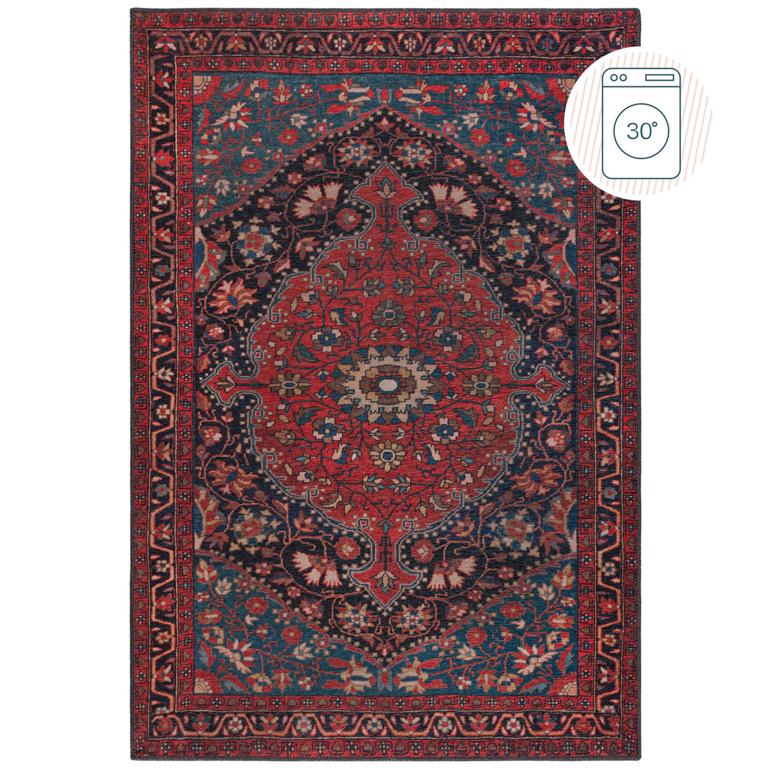 Waschbarer Kurzflor Teppich Medaillon Vintage Design  - Pflegeleicht &amp; rutschfest_Rechteckig_