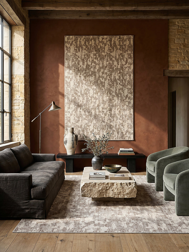Teppich Beige rechteckig als Wandteppich Wanddekoration Textilkunst Interior Design_