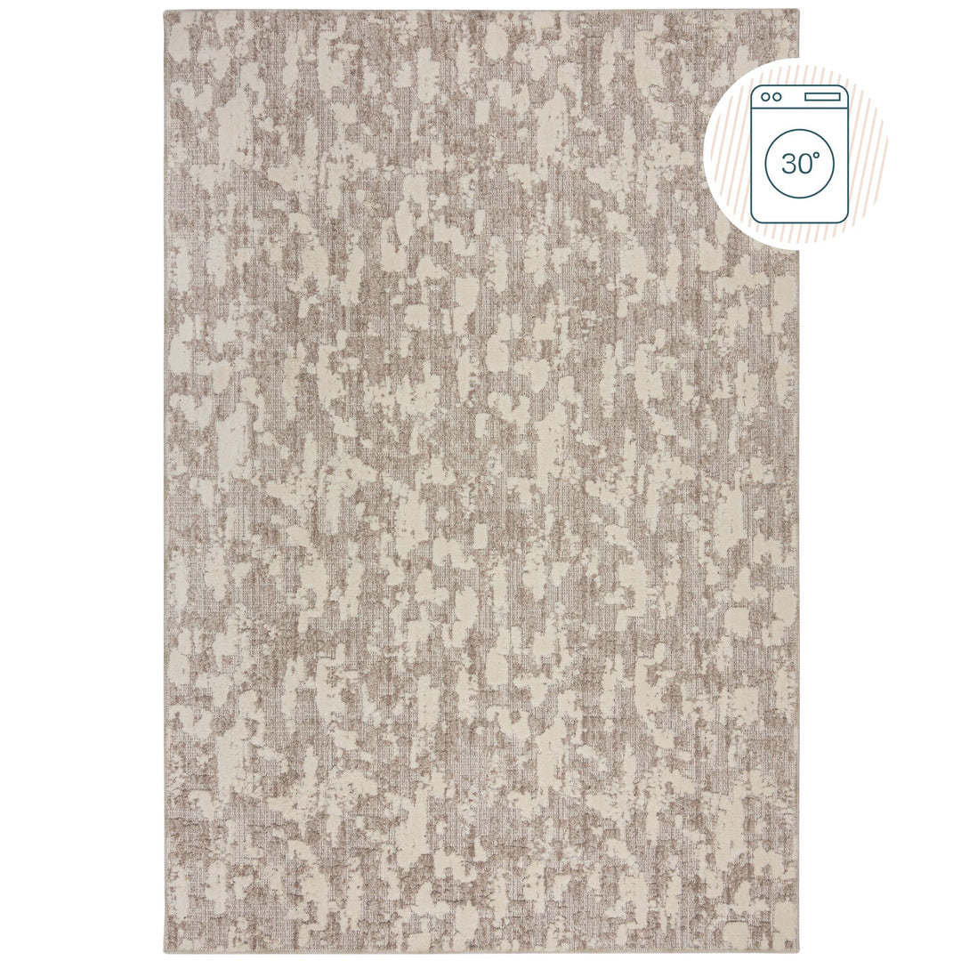 Waschbarer Kurzflor Teppich abstrakt meliert  - Moderner Wohnzimmerteppich Beige_Rechteckig_