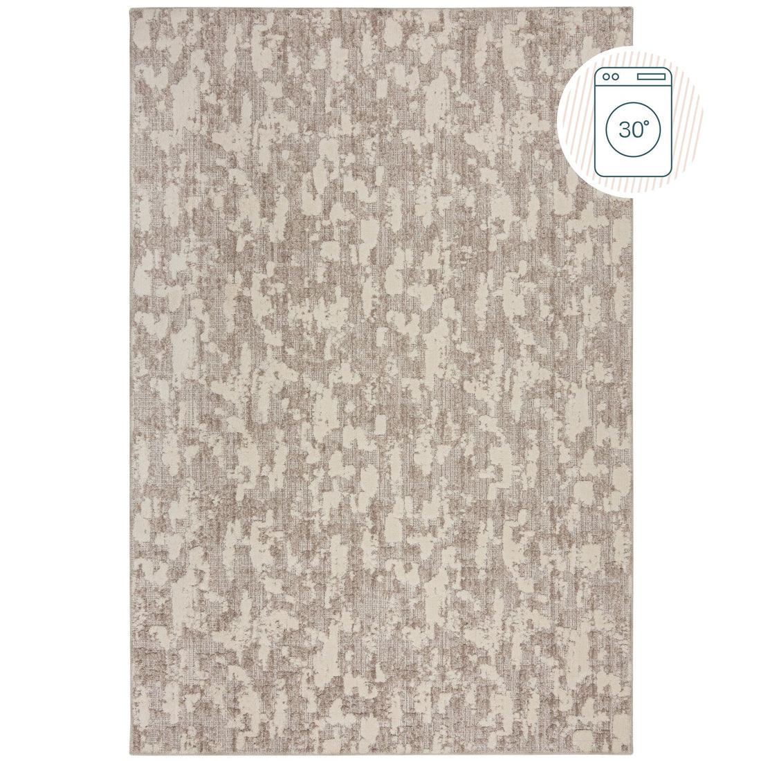 Waschbarer Kurzflor Teppich abstrakt meliert  - Moderner Wohnzimmerteppich Beige_Rechteckig_