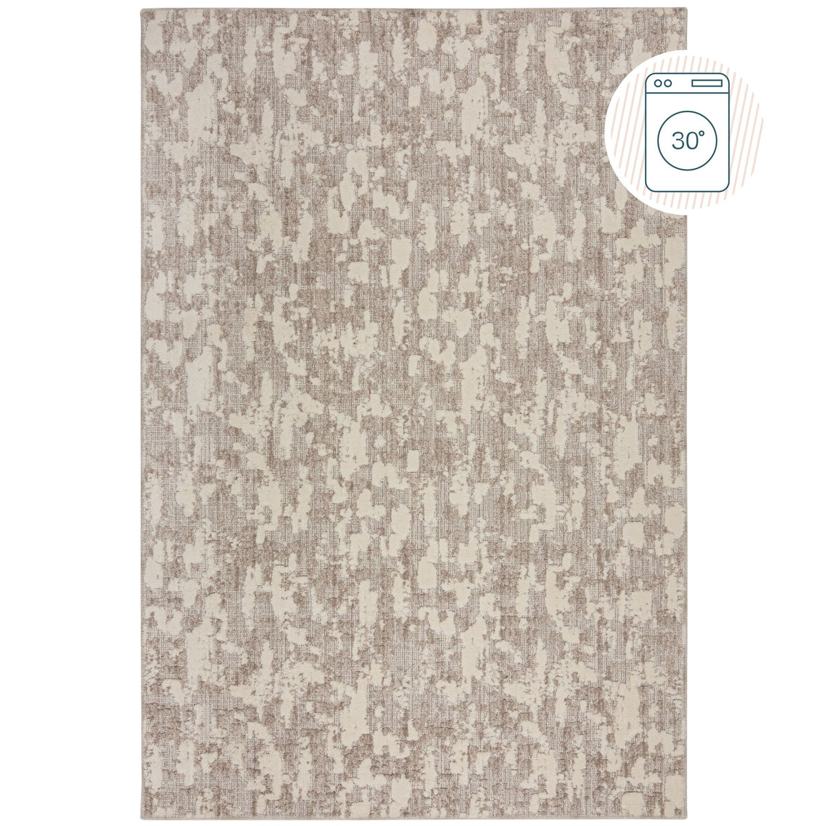 Waschbarer Kurzflor Teppich abstrakt meliert  - Moderner Wohnzimmerteppich Beige Rechteckig