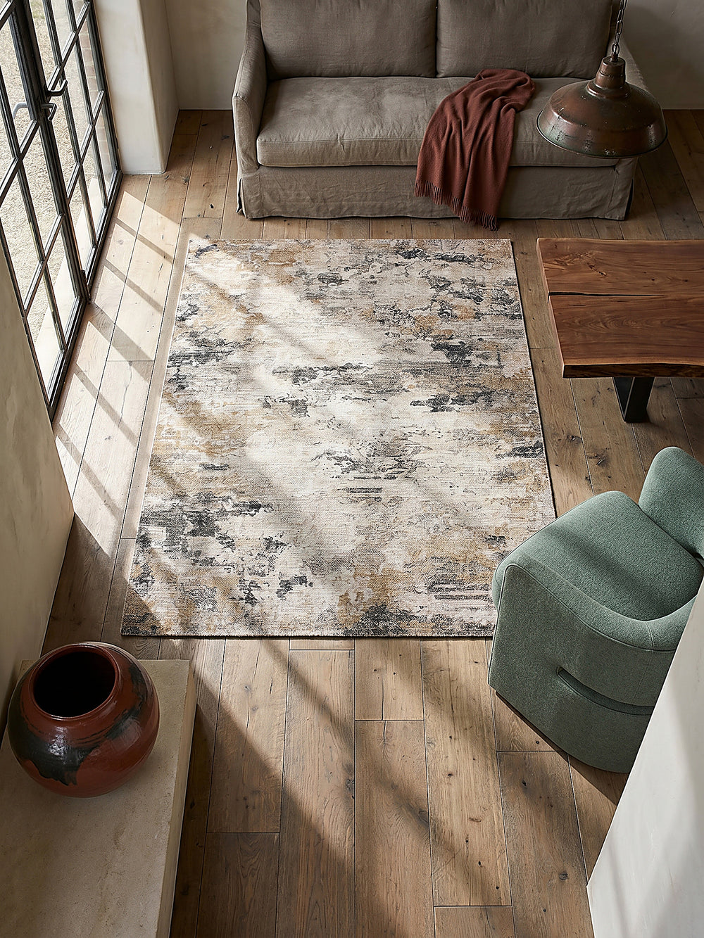 Teppich Gelb-Natur rechteckig Musteransicht von oben Designkollektion_